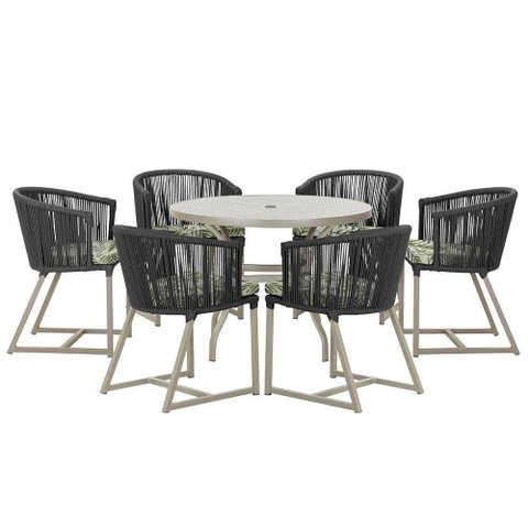 Mesa e 6 Cadeiras de Jantar Noronha Fendi E5 Trama Original Preto