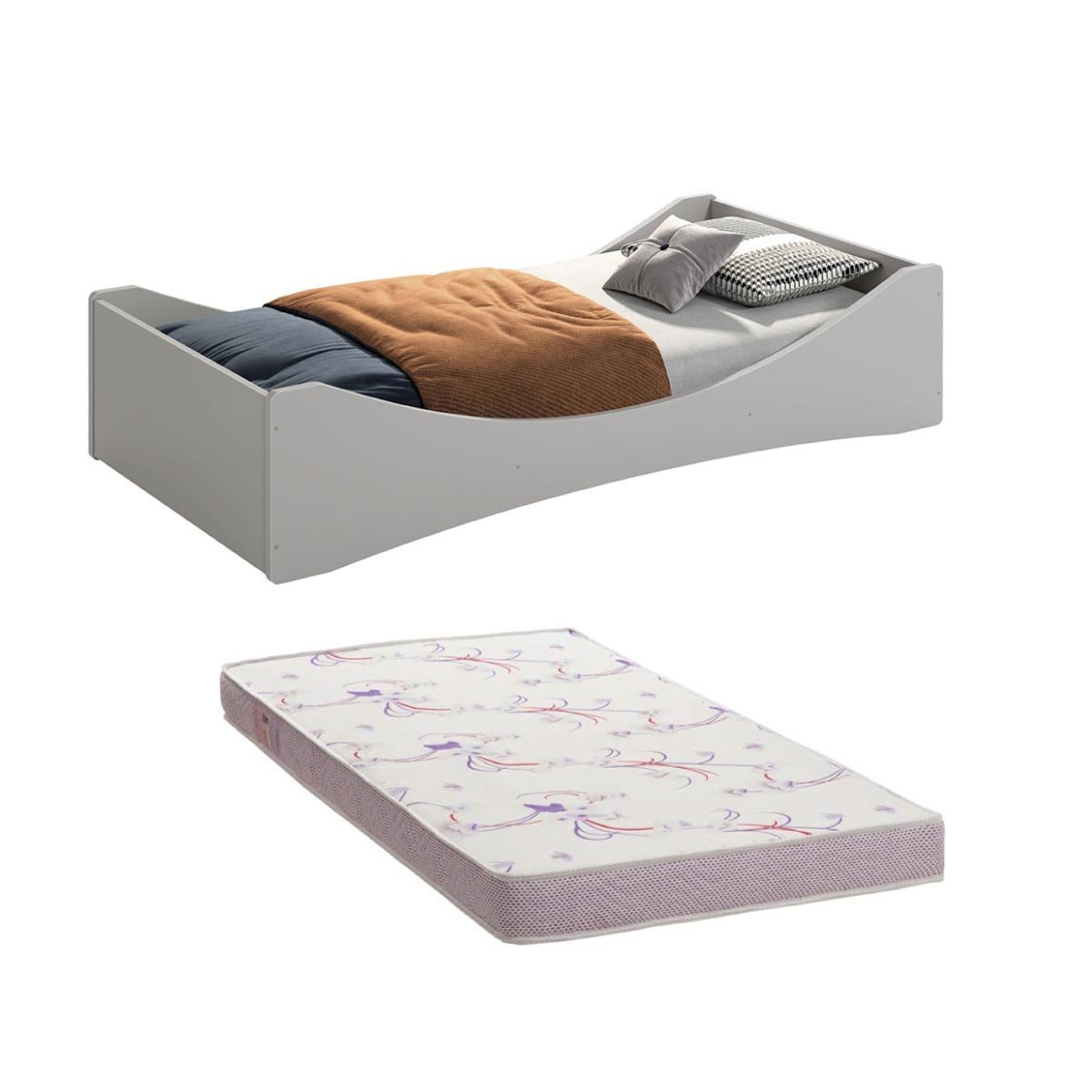 Cama Solteiro Evolutiva Luna 2 em 1 com Colchão - Reller - Cinza Fosco ...