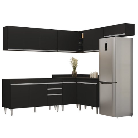 Armário de Cozinha Modulado de Canto 7 Peças Cp22 Balcão sem Tampo Preto - Lumil Lumil Móveis