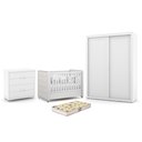Ver imagem 1 de Dormitório Tutto New 2 Portas, Cômoda 4 Gavetas e Berço Branco Soft com Capitonê e Colchão