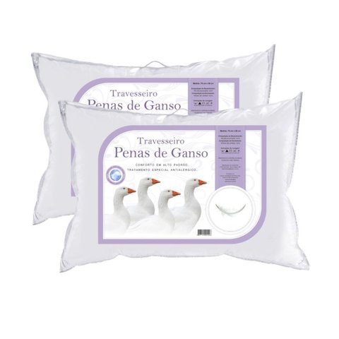 Kit 2 Travesseiros 100 Penas de Ganso 50x70cm Daune