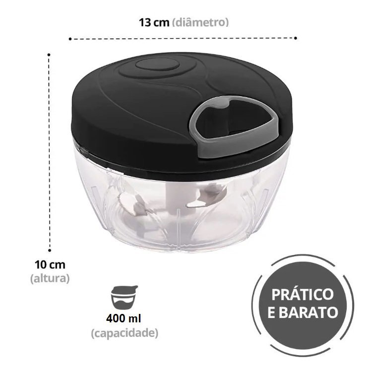 Mini Processador e Triturador de alimentos 3 lâminas multiuso:Preto - 6