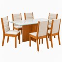 Ver imagem 2 de Conjunto Sala de Jantar Mesa Lana 160cm Tampo MDF Vidro Canto Reto 6 Cadeiras Evelin