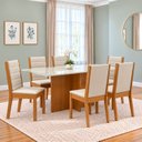 Ver imagem 1 de Conjunto Sala de Jantar Mesa Lana 160cm Tampo MDF Vidro Canto Reto 6 Cadeiras Evelin