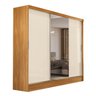 Guarda-Roupa Casal com Espelho 3 Portas de Correr e 4 Gavetas Cinamomo/Off White Plata - 2