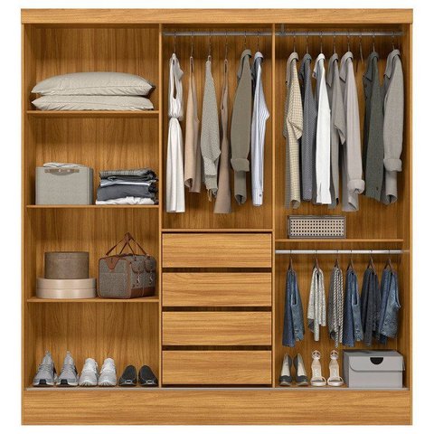 Guarda-Roupa Casal com Espelho 3 Portas de Correr e 4 Gavetas Plata Yescasa Cinamomo/Off-White