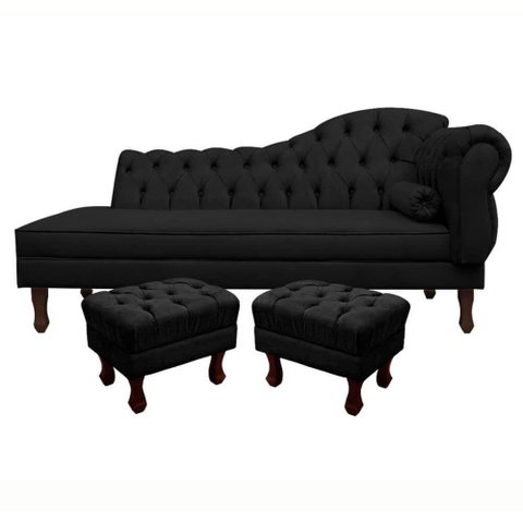 Divã Recamier Namoradeira C/Capitonê+ 02 Puffs-Ecotec Decor