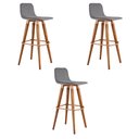 Ver imagem 2 de Kit 3 Banquetas Altas Luxo Linea Aço Cobre Linho Cinza Base Carvalho