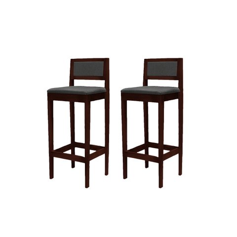 Kit 2 Banquetas Madeira Imbuia com Linho Chumbo Pub Assento e Encosto Estofados