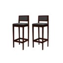 Ver imagem 1 de Kit 2 Banquetas Madeira Imbuia com Linho Chumbo Pub Assento e Encosto Estofados