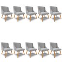 Ver imagem 1 de Kit 10 Cadeiras Estofadas para Sala de Jantar Pés Palito Lia Suede Cinza - Ibiza