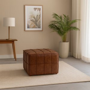 Puff Decorativo Quadrado 65x65 Corino Marrom para Sala Quarto - Bz Home Decor