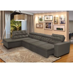 Sofá 7 Lugares de Canto Retrátil Reclinável Pillow Chaise D 3,60 X 2,20 M Sttilo Marrom513- Megasul