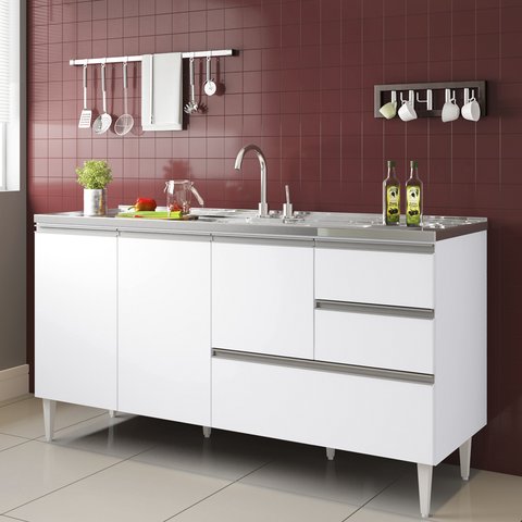 Balcão para Pia de 1,60 Mt Maceió com Gavetão Branco