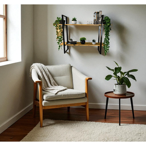 Prateleira Aço Ferro Robusta Cor Preto Mdf Claro Estilo Industrial Pa-01