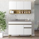 Ver imagem 3 de Armário de Cozinha e Balcão com Pia 150cm Lina K02 Supremo/Freijó - Mpozenato