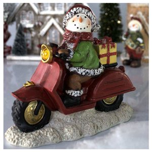 Decoração Enfeite Natal Boneco de Neve Lambreta com Led 20cm