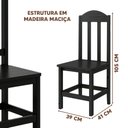 Ver imagem 4 de Kit 2 Cadeiras em Madeira Maciça Suporta até 120kg Preto Safira Shop Jm