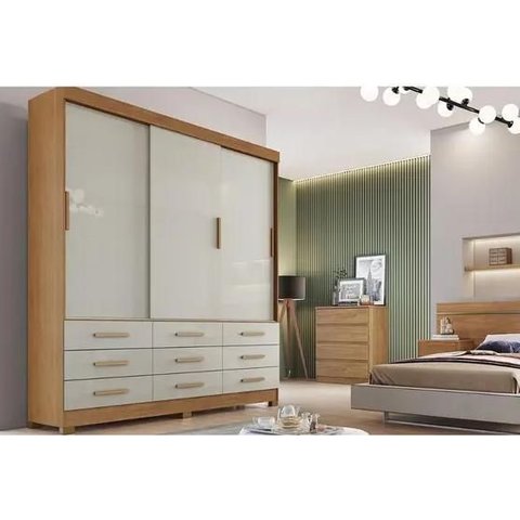 Guarda Roupa Buriti 3 Portas 9 Gavetas Cinamomo/off White - Novo Horizonte