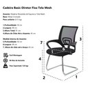 Ver imagem 6 de Kit 2 Cadeiras Escritório Basic Diretor Fixa Tela Mesh Preta Base Cromada