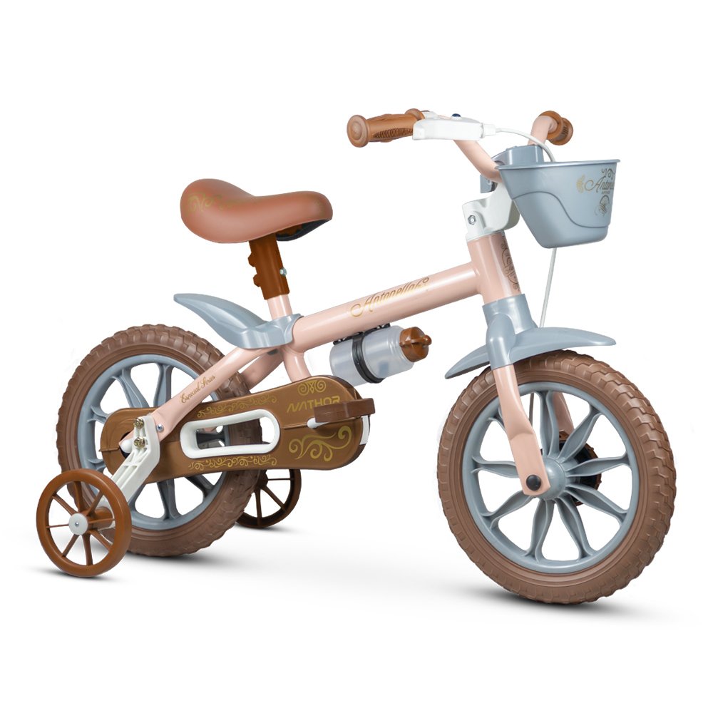 Bicicleta Infantil aro 12 com Cestinha, Rodinhas e garrafinha / Nathor Antonella Baby Rosa - 1