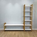 Ver imagem 1 de Rack TV com Estante Linea 141,5cm Madeira Pinus Branco e Nozes Artfactory Design 185,5cm