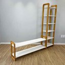 Ver imagem 3 de Rack TV com Estante Linea 141,5cm Madeira Pinus Branco e Nozes Artfactory Design 185,5cm
