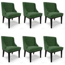 Ver imagem 1 de Kit 6 Cadeiras Estofadas para Sala de Jantar Base Fixa de Madeira Preto Lia Suede Verde - Ibiza