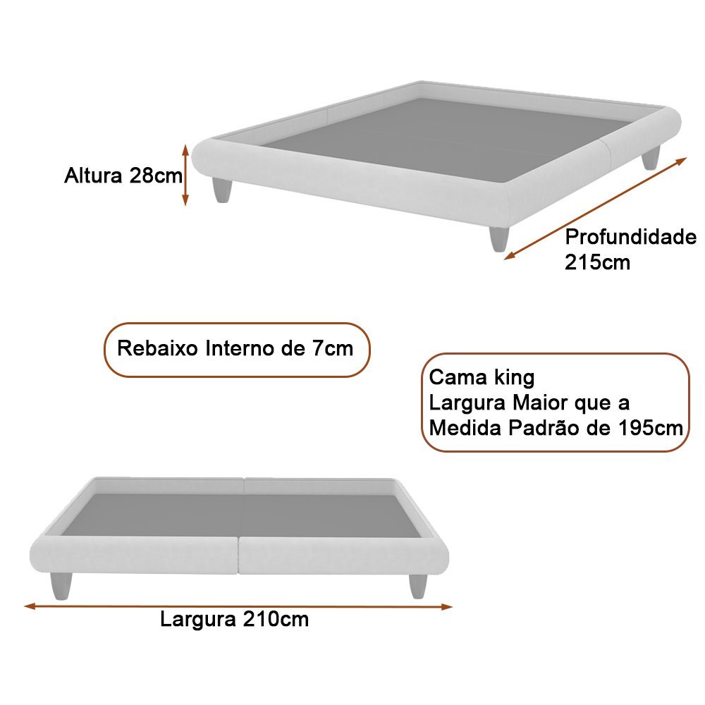 Cama King Japonesa 210cm Pés Madeira Haru Linho Bege - Sallar Home - 4