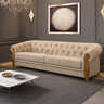 Sofá 3 Lugares Living Bege Capitonê com Pés de Madeira Adhara - Larbelle - 2