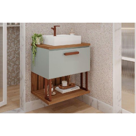 Gabinete de Banheiro Balcão Duna 1 Porta C/cuba 60cm Pistache/freijo - Mgm