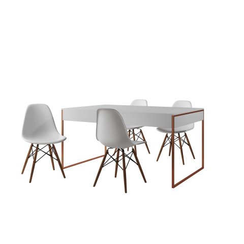 Conjunto Industrial Filadelfia 137x90 Ferro Cobre Tampo Branco 4 Cadeiras Branco