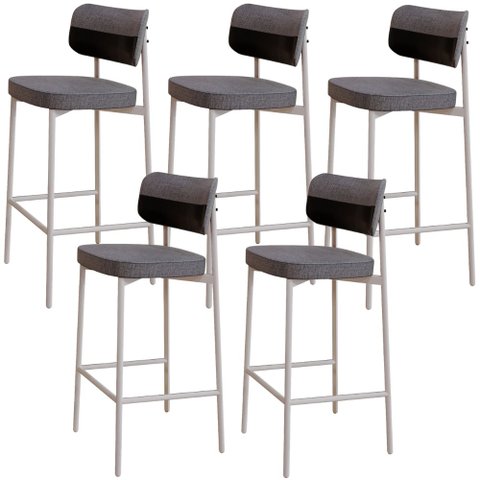 Kit 05 Banquetas Alta Bar Cozinha Sala de Jantar Aço Branco Kaira C01 Linho Cinza Courino Preto - Ly