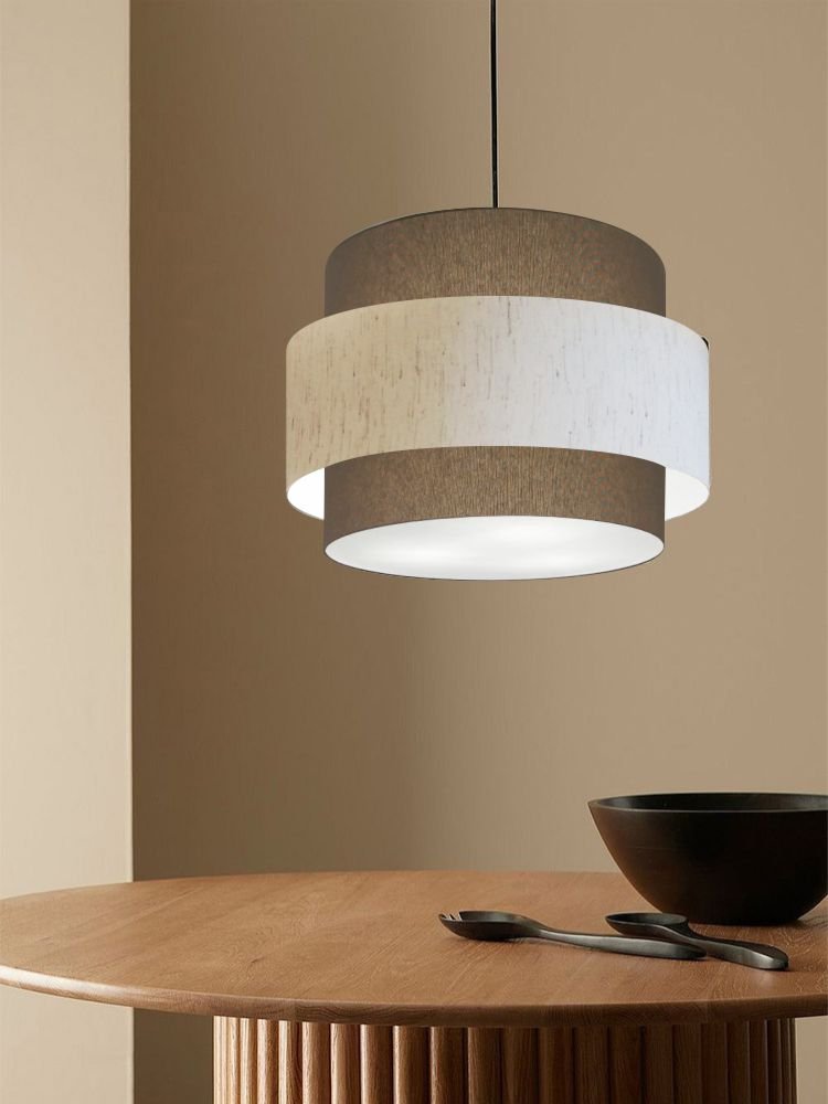 Lustre para Sala de Jantar Vivare Md-4392 Cúpula em Tecido 40cm Lustres Vivare Cáqui-linho-bege-cáqu - 4