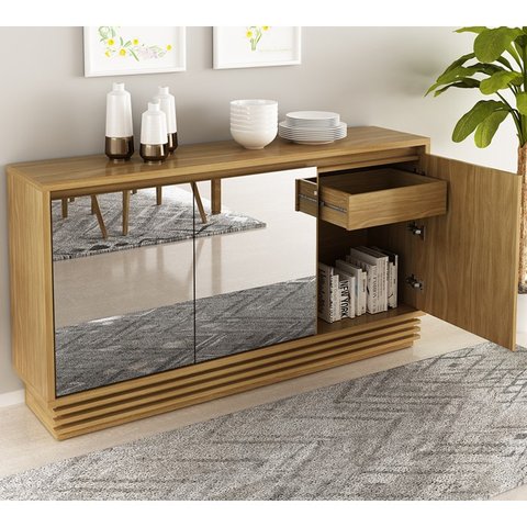 Balcão Buffet 3 Portas com Espelho Bb2609 Natural