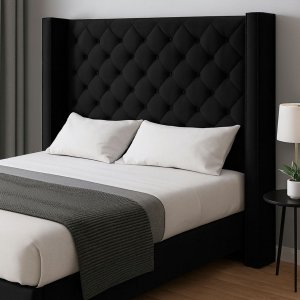 Cabeceira Villach Estofada para Cama Queen 1,60 Veludo Preto Bz Home Decor
