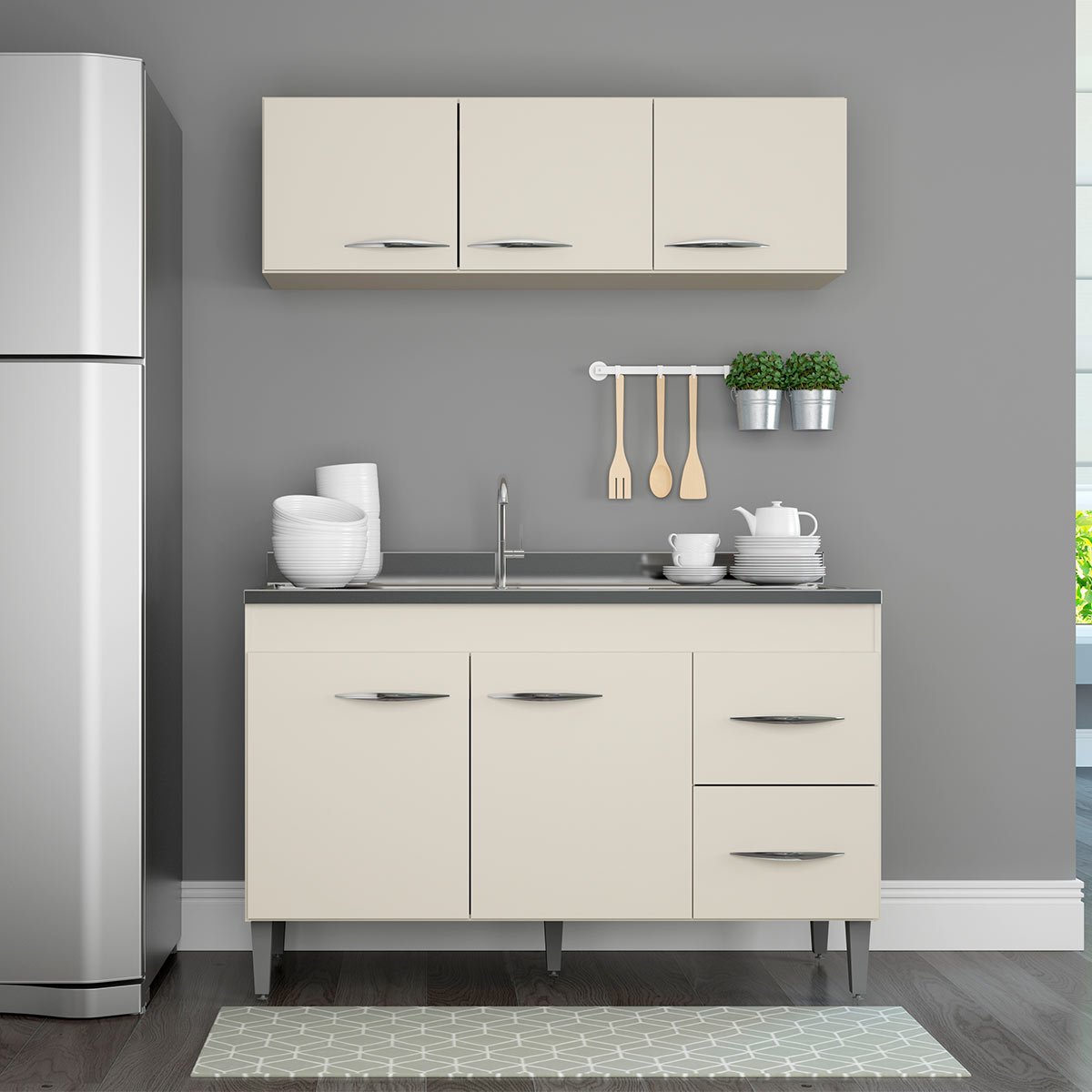 Cozinha Modular Compacta 5 Portas 2 Gavetas MDP Champanhe - MENU ...