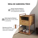 Ver imagem 4 de Mesa Lateral de Cabeceira Industrial Tókio com Gavetas em Ferro Cobre - Tampo Freijó