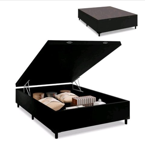 Cama Box Baú Casal Suede Preto 138x188