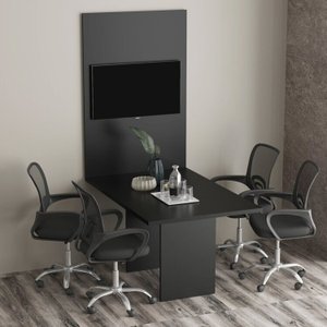 Kit com Mesa para Reunião 4 Lugares e Painel para Tv até 32 Polegadas