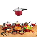 Ver imagem 1 de Conjunto Panelas 17 Pc Antiaderente Panela Pressão 4,5l Verm