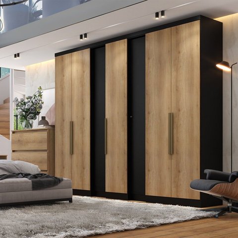 Guarda-Roupa Casal 7 Portas 4 Gavetas Preto/Cappuccino Marrom Ultra Selecto Yescasa 233 x 250cm