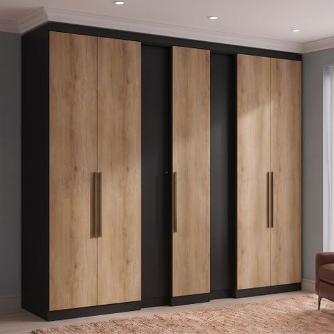 Guarda-Roupa Casal 7 Portas 4 Gavetas Preto/Cappuccino Marrom Ultra Selecto Yescasa 233 x 250cm