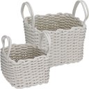 Ver imagem 1 de Jogo 2 Peças Cesta Organizadora Decorativa Home&co Tecido Branco - G:31x27x27 P:26x21x21 Cm