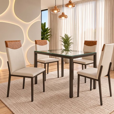 Kit de 2 Cadeiras Estofada para Mesa Jantar Cozinha Moderna - Bege
