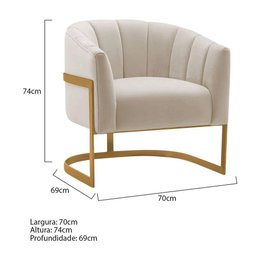 Kit 2 Poltronas de Ativas Sala de Estar Mavie Base de Ferro Dourado Linho Móveis Bege - 7
