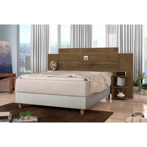 Cabeceira Para Cama Box Regulável ACAP Casal Com Prateleiras nas Laterais Para Objetos Cor Jequitiba