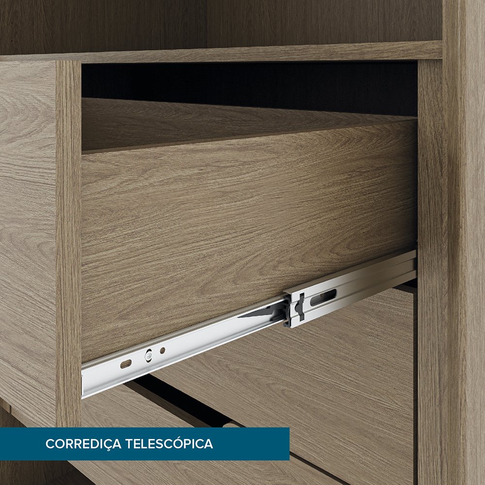 Guarda Roupa Casal 100% MDF 3 Portas Deslizantes com Espelho e 6 Gavetas Sidney Plus Rimo - Carvalho - 4