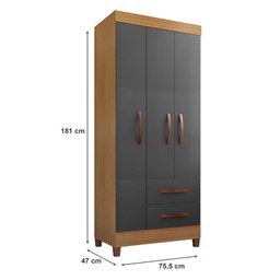 Guarda Roupa Solteiro Ambiente Prime 3 Portas Carvalho Americano Grafite Eco - Incorplac - 3 Guarda Roupa Solteiro Ambiente Prime 3 Portas Carvalho Americano Grafite Eco - Incorplac - 3