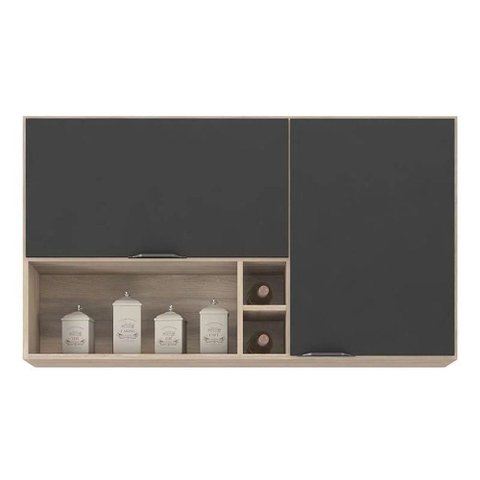 Armário Aéreo Firenze 120cm 2 Portas com Nichos Demobile Cor Avena/grafito